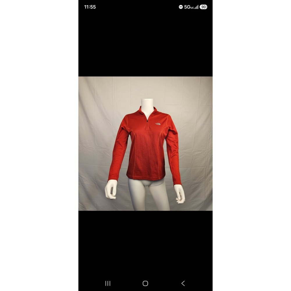 The North Face Womens Red Quarter Zip Pullover Waffle Knit Active Top Medium